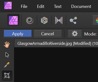 Affinity apply crop button example
