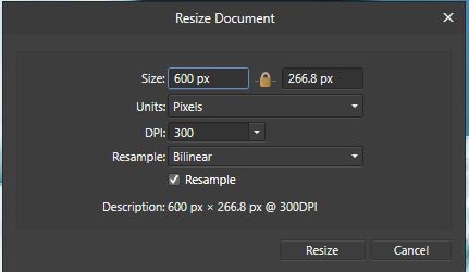 Resize dimension example