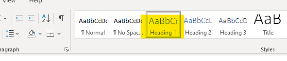 A screenshot of how to format headings correctly in Microsoft Word